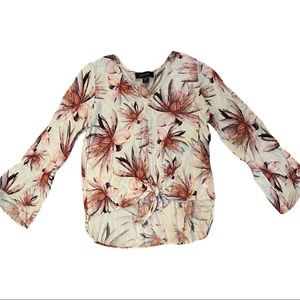Karen Kane Floral Bell Sleeve Top with Front Tie High Low Hemline